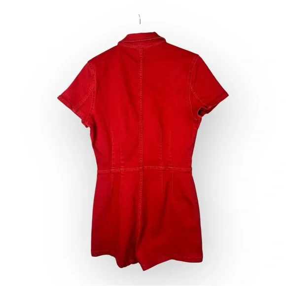 Free People Crvy size 10 Formula One Red Denim Zip Up Lennox Romper Shortsuit - Picture 3 of 11